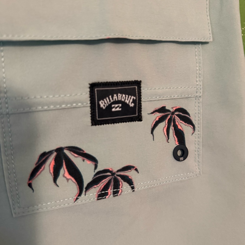 Billabong Men's Sage Green Palm-Print Boardshorts - Picture 6 of 6